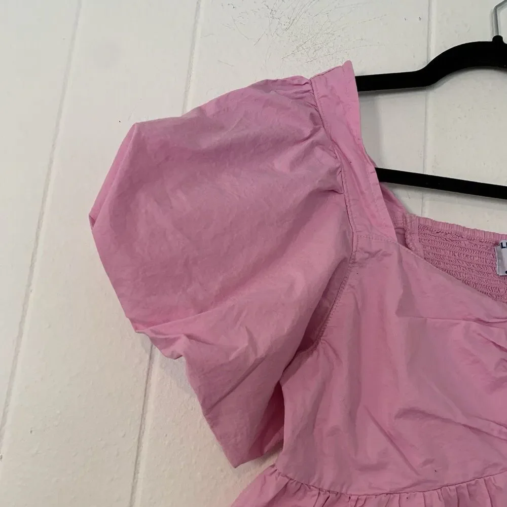 Old Navy Womens‎ Medium P Shirt Crop Coquette Milkmaid Puff Sleeve Smocked Pink